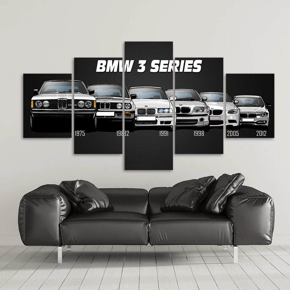 

Постер на холсте для украшения дома, 5 шт., высокое разрешение M3, белая спортивная живопись на автомобиле, Настенная картина для гостиной, мод...