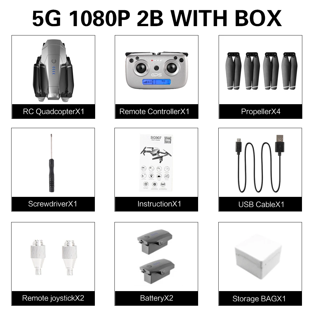 5G 1080P 2B with box SG907/SG901 gps Дрон с 4K HD двойной камерой Широкий угол 5G wifi FPV RC Квадрокоптер складной Дрон Профессиональный gps следуй за мной - Цвет: 5G 1080P 2B with box
