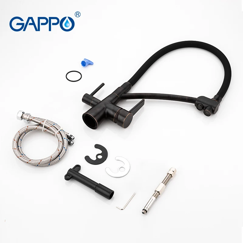 Смесители для кухни GAPPO кран с фильтрованной водой черный цвет крепление на