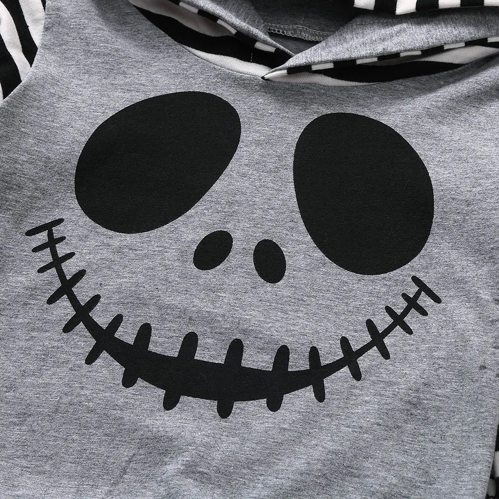 Комплект одежды на Хэллоуин для малышей топ с капюшоном и полосатыми мультяшными