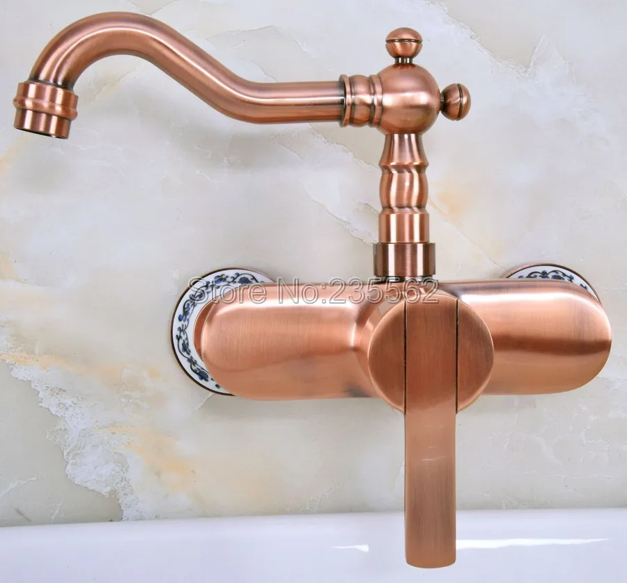 Античный красный медный смеситель для раковины в ванную комнату и кухню