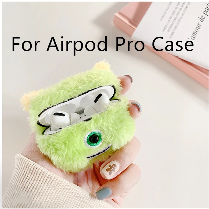Green-forAirpodPro Объемный мультяшный пушистый теплый чехол для Airpods 3 2 1 Pro, чехол, пушистый тканевый чехол, вязаные Плюшевые Чехлы для Air Pods, чехол s - Цвет: Green-forAirpodPro