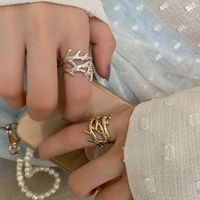 new 925 silver geometric hollow retro fashion branch adjustable ring personality hip hop finger ring for women exquisite jewelry