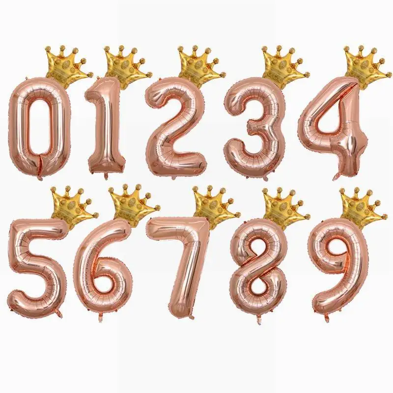 rose gold 2 шт./лот 40 дюймов номер фольги шары цифра воздушный шар Дети День рождения Дикие один украшения юбилей Корона Декор поставки - Цвет: rose gold
