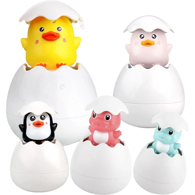 

1 pcs Classic Bath Toys Cute Penguin Egg Spray Water Baby Under 3 Years Old Shower Dinosaur Duck Winding Swimming Crab Bathroom