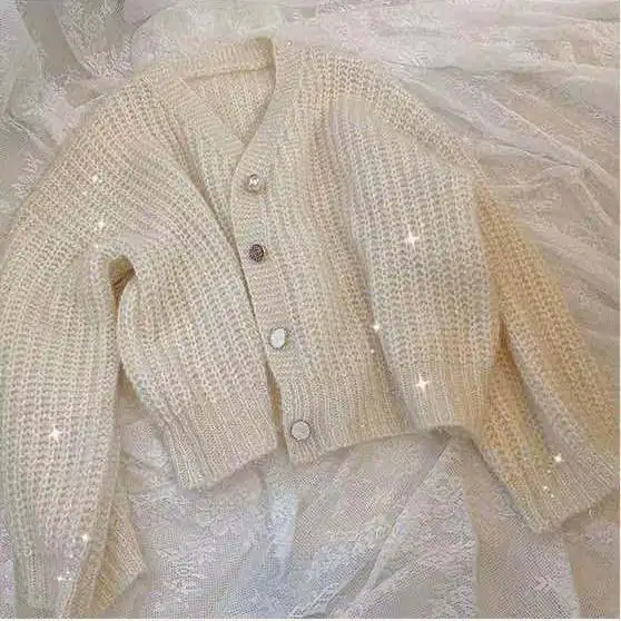 

Luck A Knitted Cardigan Women Vintage Retro Sweater V-Neck Casual Long Sleeve Sweet Loose Korean Sweater Autumn Women's Clothing