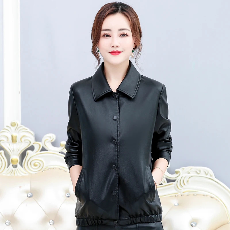 

Осенняя черная кожаная куртка для женщин, свободные короткие байкерские мотоциклетные пальто из искусственной кожи, Женская однобортная в...