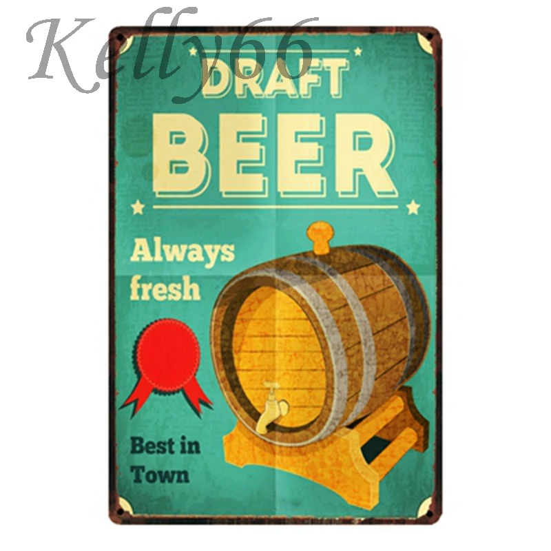 

[ Kelly66 ] Draft Beer Always Fresh Metal Sign Tin Poster Home Decor Bar Wall Art Painting 20*30 CM Size y-1656