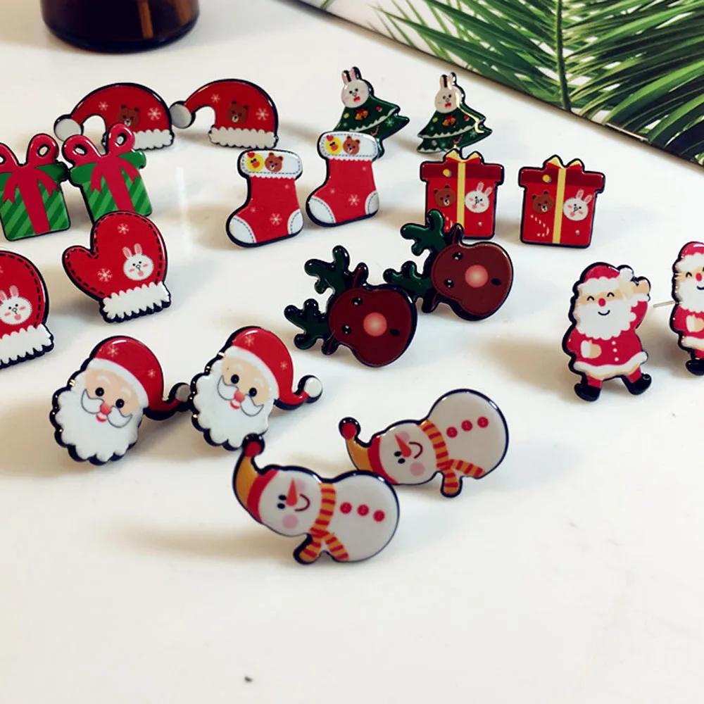 Модные женские серьги Милые простые милые рождественские чулки елки Санта