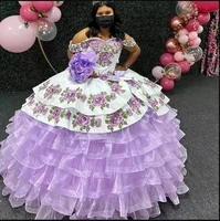 mexico lavender quinceanera dresses ball gown for 15 year girl birthday party ruffles tiered floral emboridery debut gowns