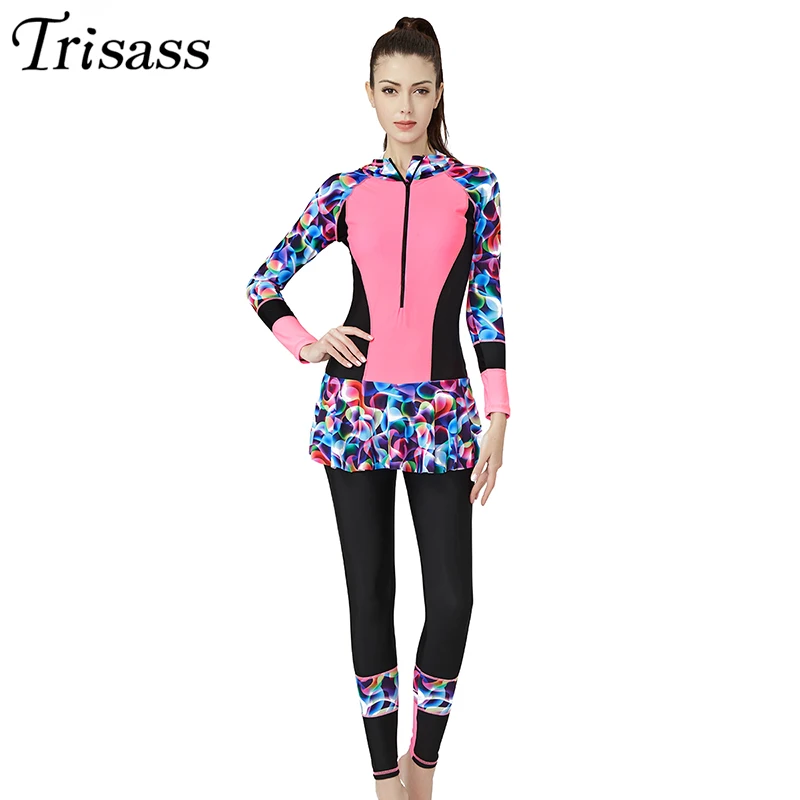 Женский купальный костюм LEBESI из двух предметов с длинными рукавами и юбкой для