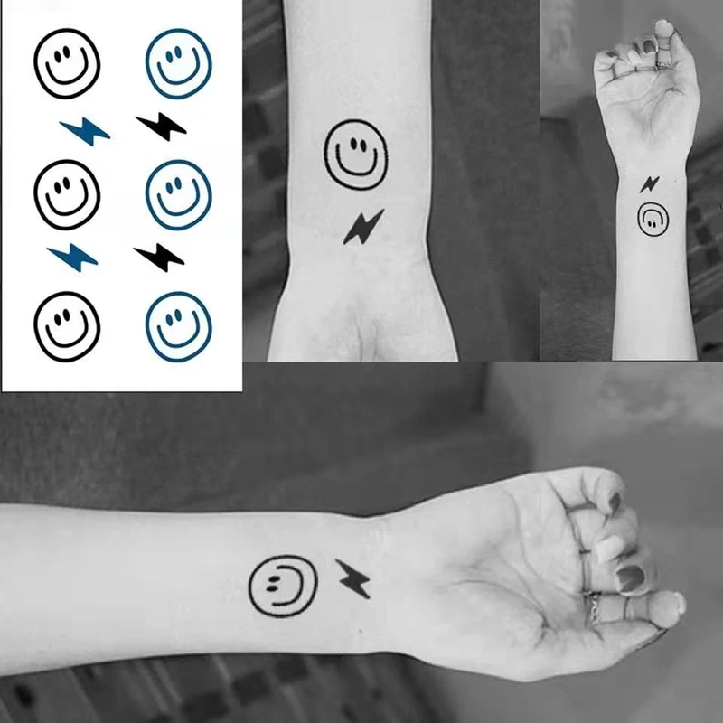 Temporary Tattoo Stickers, Cute Cat Fake Tattoos, Smiling Face Stickers, Waterproof Lasting, Male And Female Legs, Arms, Back