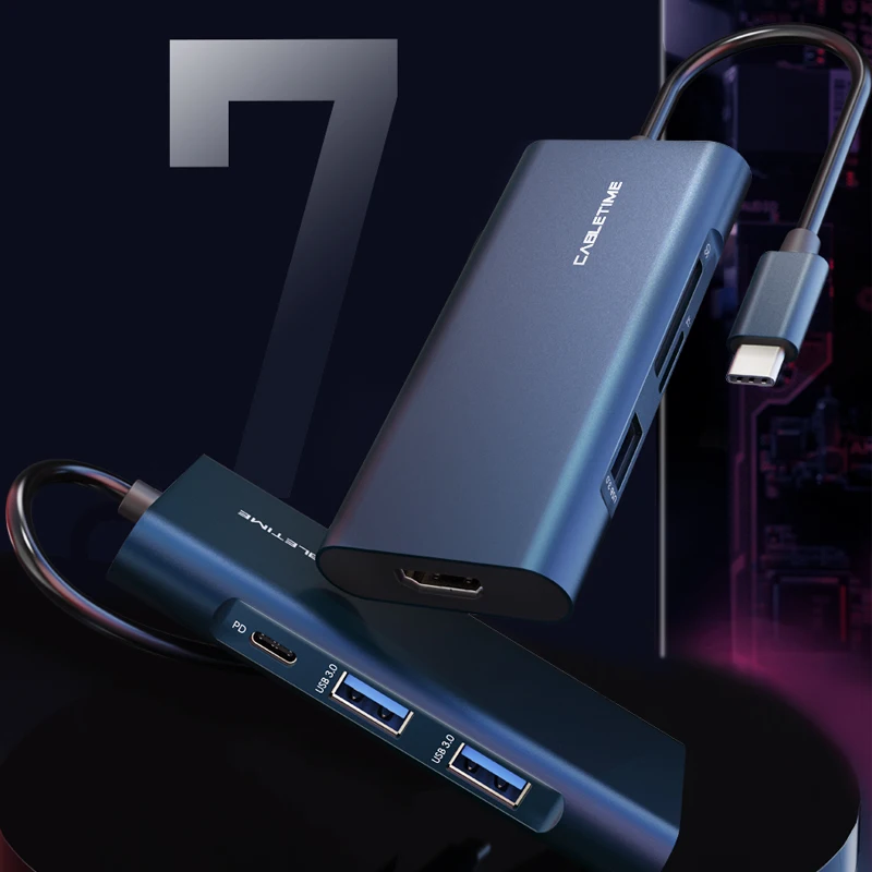 CABLETIME концентратор USB C к 3 0 PD HDMI SD/TF темно-синий кардридер адаптер для Macbook air pro Huawei