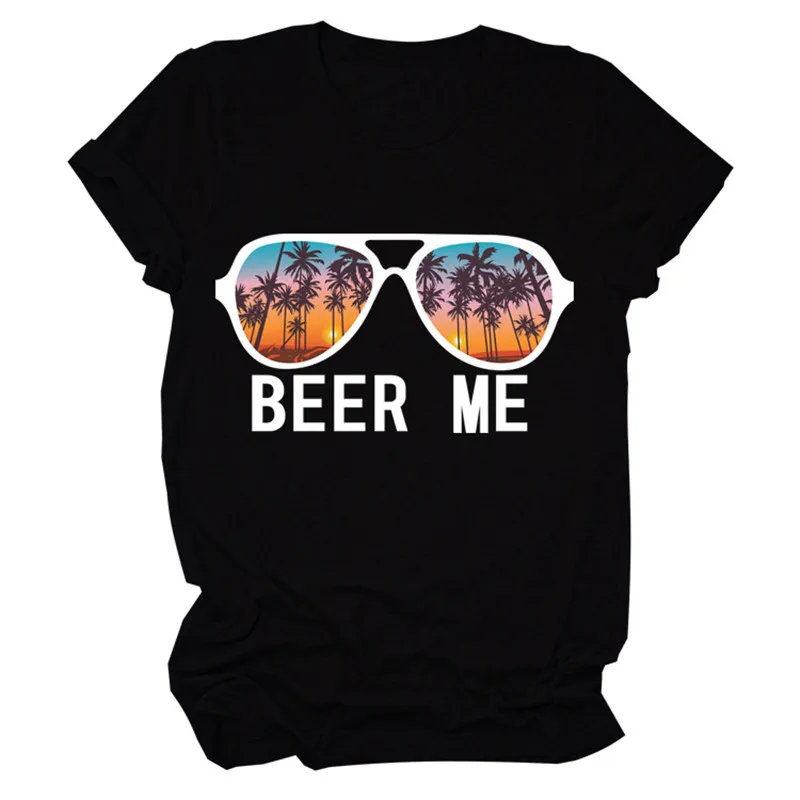 Женская Пляжная футболка с надписью Beer Me Glasses веселая хипстерская круглым