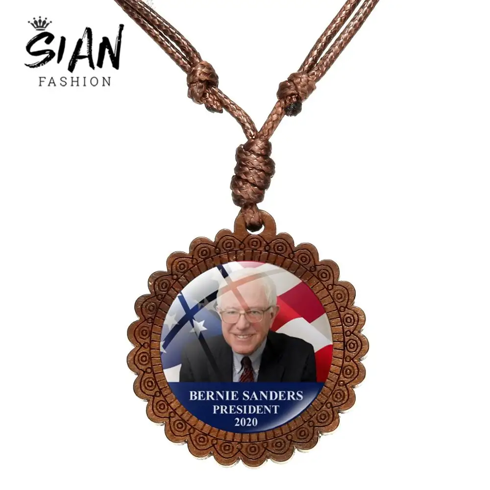 Азиатских Берни Сандерс президент 2020 деревянный Цепочки и ожерелья ручной