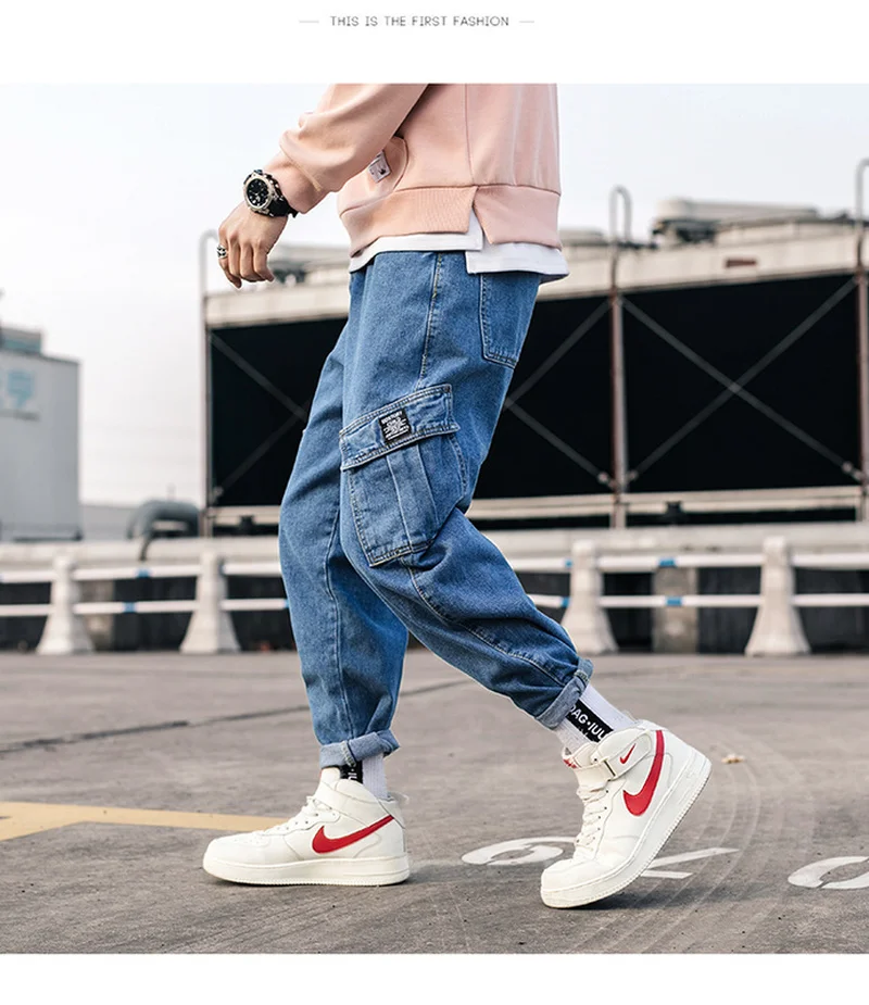 Zogaa мужские джинсовые штаны 2019 Новый Уличная синий хип хоп комбинезон с карманами