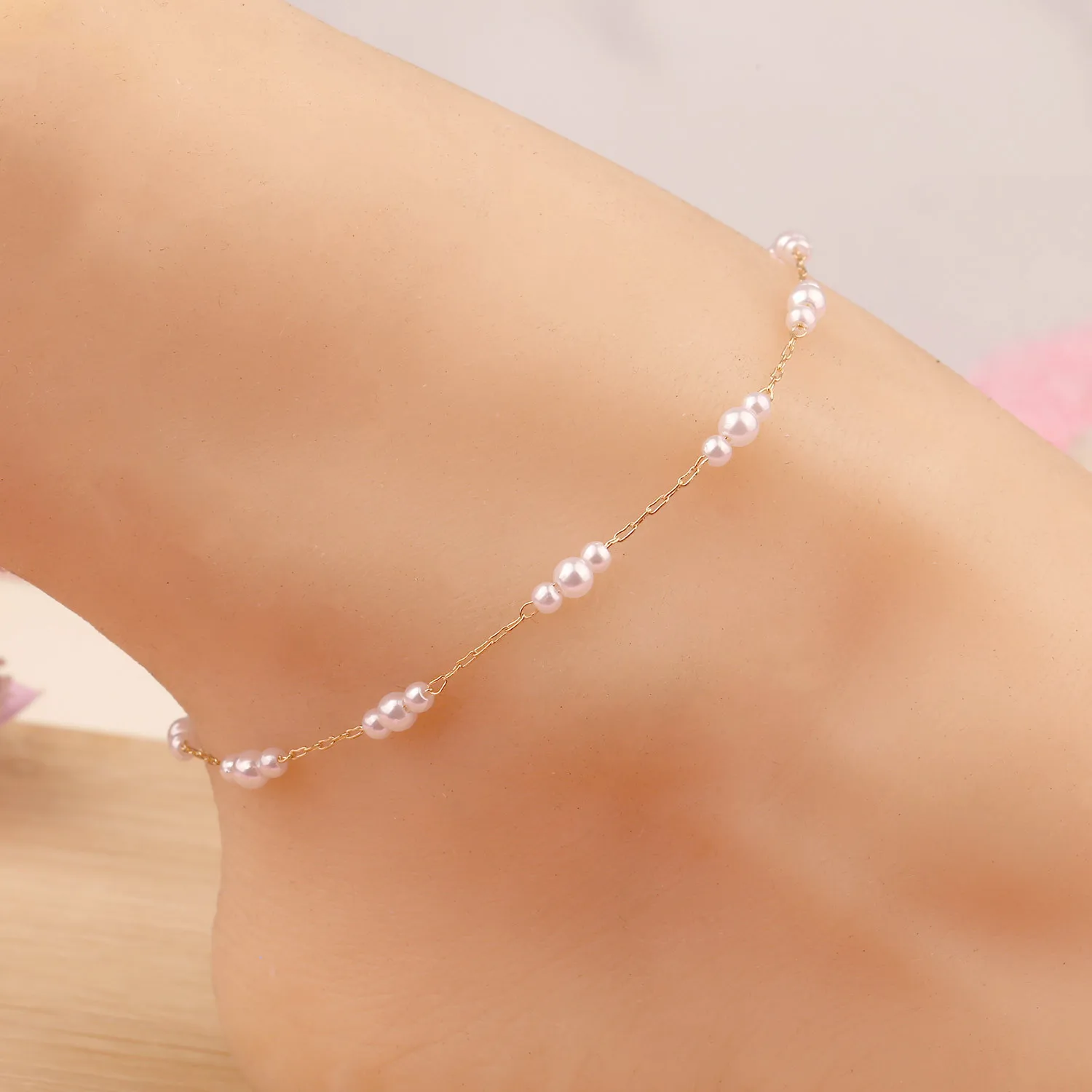 

Imitation Pearls Beaded Anklet for Women Gold Silver Color Summer Beach Fashion Foot Jewelry Ankle Chain Female Simple New