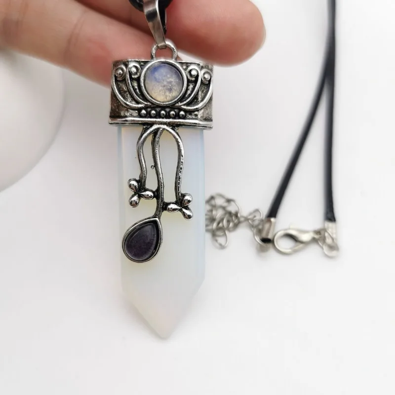 Reiki Natural Gem Stone Sword Pendants Pendulums Labradorite Pink Quartz Lapis Lazuli Black Obsidian Tiger Eye Jewelry 1PCS