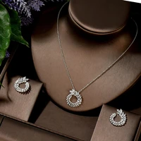 hibride new fashion silver color elegant women cz white crystal leaf earrings and pendant necklace jewelry sets party gift n 280
