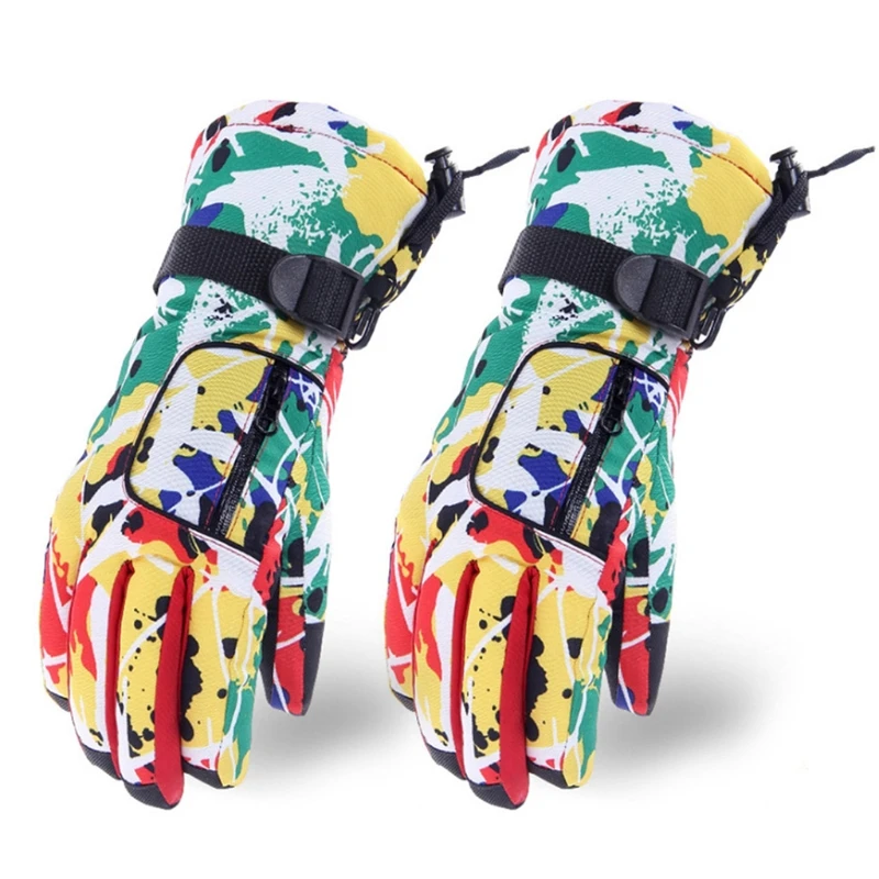

Men Women Winter Warm Waterproof Snow Ski Gloves Colorful Graffiti Printed Thermal Plush Lined Non-Slip Outdoor Cycling T8NC
