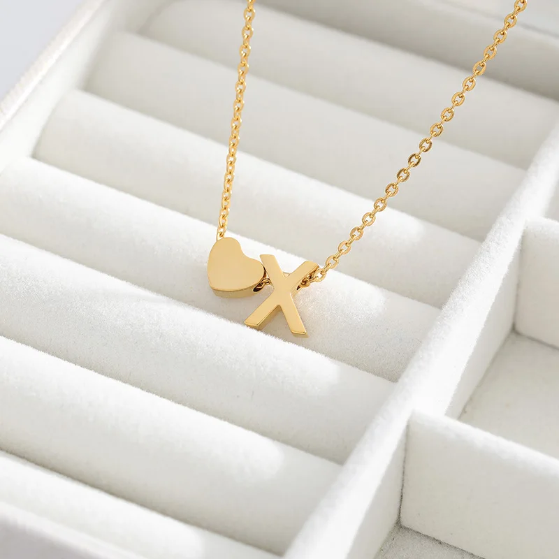 

Fashion Tiny Heart Dainty Initial Necklace Gold Silver Color Letter Name Choker Chain Necklaces For Women Pendant Jewelry Gift