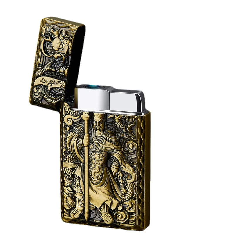 

Butane Windproof Lighter Metal Three-dimensional Embossed Blue Flame Inflatable Lighter Cigarette Accessories Men Gift