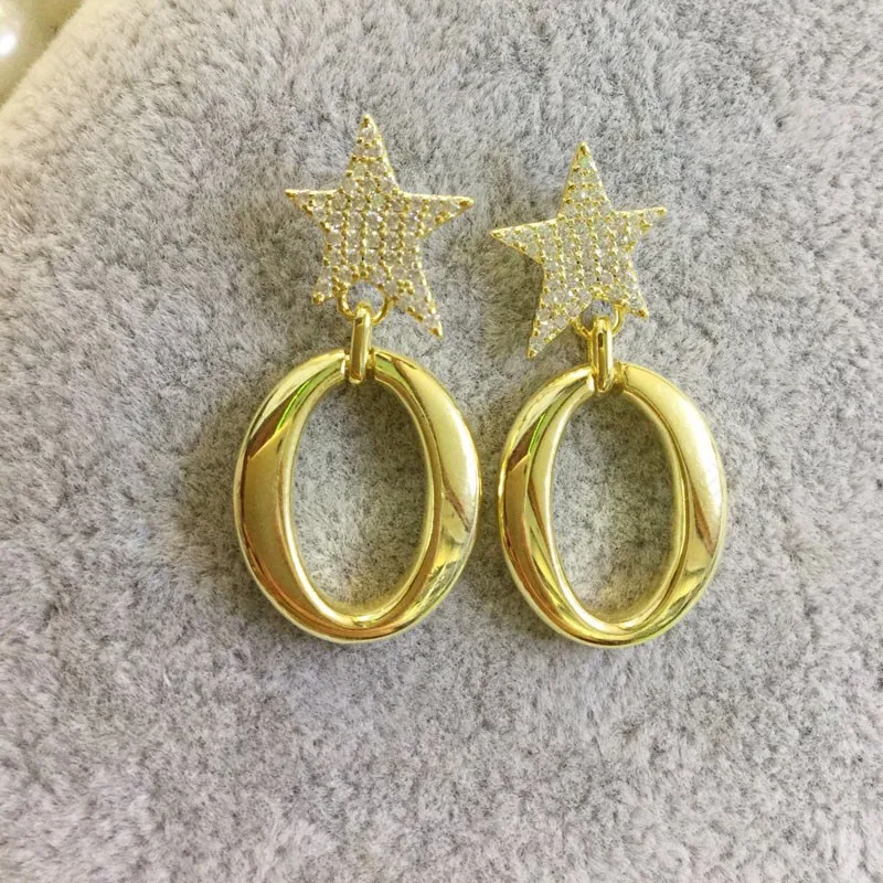 SLJELY модные серьги из стерлингового серебра 925 пробы с желтыми золотыми звездами и