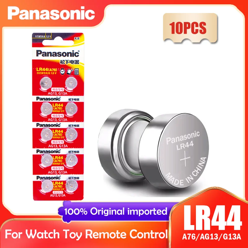 Часовая батарейка Panasonic LR44 LR 44 A76 AG13 1 5 V 10 шт. Кнопочная G13A LR1154 SR1154 357A SR44 SR44SW SR44W GP76 |