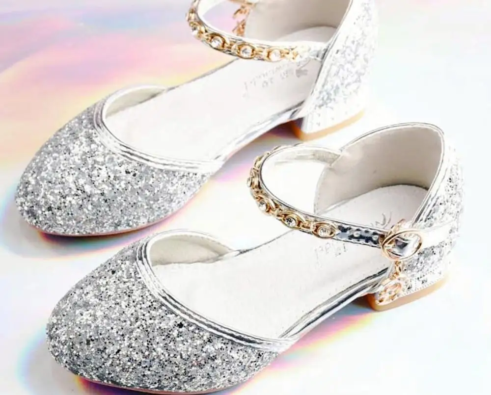 

2020 Kids Children Shoes Girls High Heel Princess Dance Sandals Kids Shoes Glitter Leather Girls Party Dress Wedding Shoes