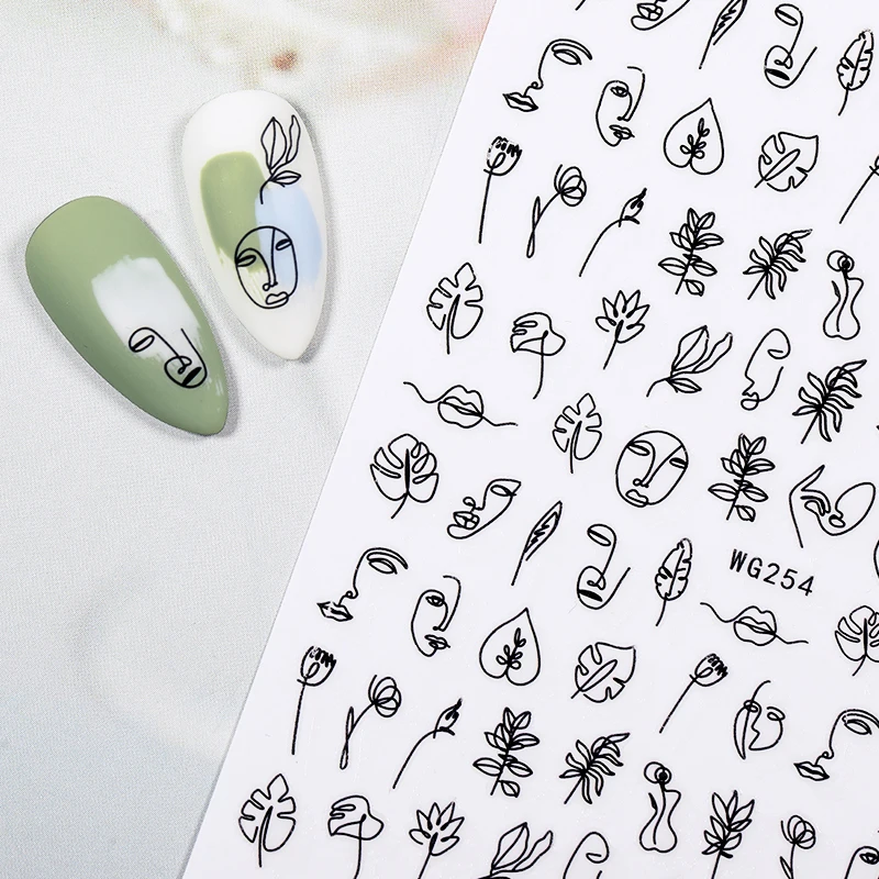 1 Sheet Colored abstract face-geometric lines 3D Back glue Nail decal sticker decoration art ornament | Красота и здоровье