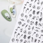 3D наклейки для ногтей на женское лицо, 1 лист, летние граффити, наклейки для ногтей, Геометрические линии, цветы, листья, украшения для ногтей, слайдер