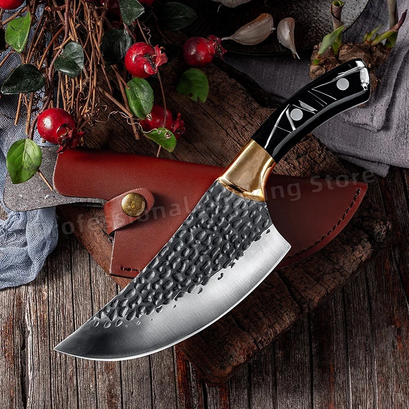 

Forged stainless steel hammered meat cleaver Kitchen slicing knife Boning knife Outdoor kitchen knife Cooking knife
