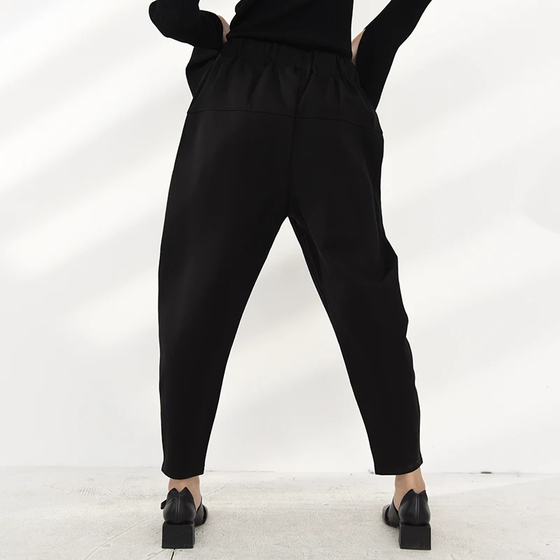 

[EAM] High Elastic Waist Black Leisure Long Harem Trousers New Loose Fit Pants Women Fashion Tide Spring Autumn 2021 JQ01301M