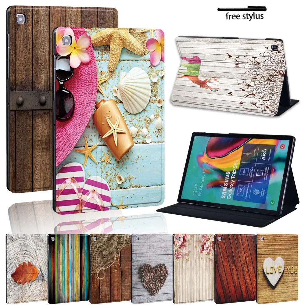 Printed Wood Leather Cover Case for Samsung Galaxy Tab A 10.1/A 7/9.7/10.5/Tab E 9.6/Tab S5E 10.5/Tab S6 Lite/A7- Tablet  Case