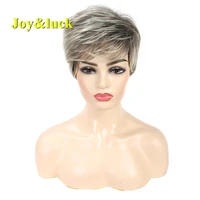 joyluck short wig blonde ombre brown straight synthetic wigs full wigs with bangs hair style for men or women cosplay wig