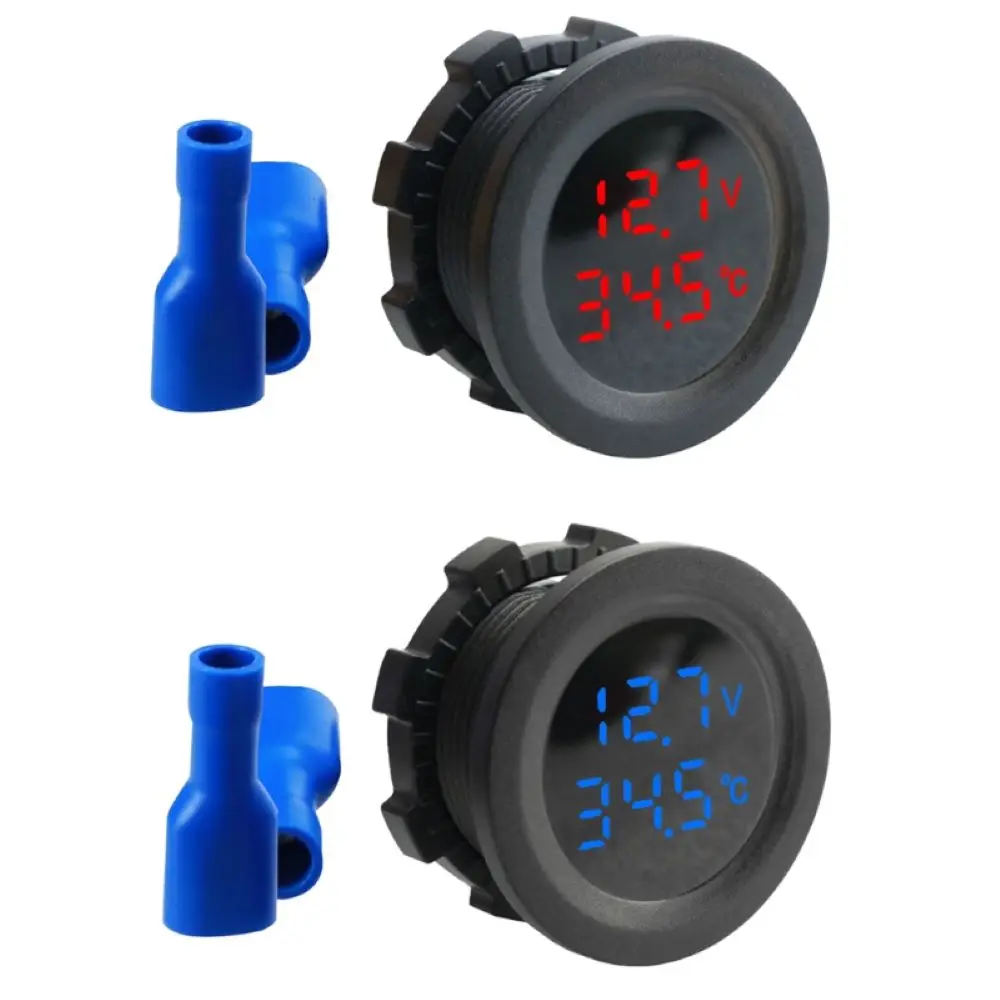 

12-24V Car Round Temperature Voltmeter Auto Voltage Test Display Digital Measurement For Auto Vehicle Motorcycle Boat Yacht