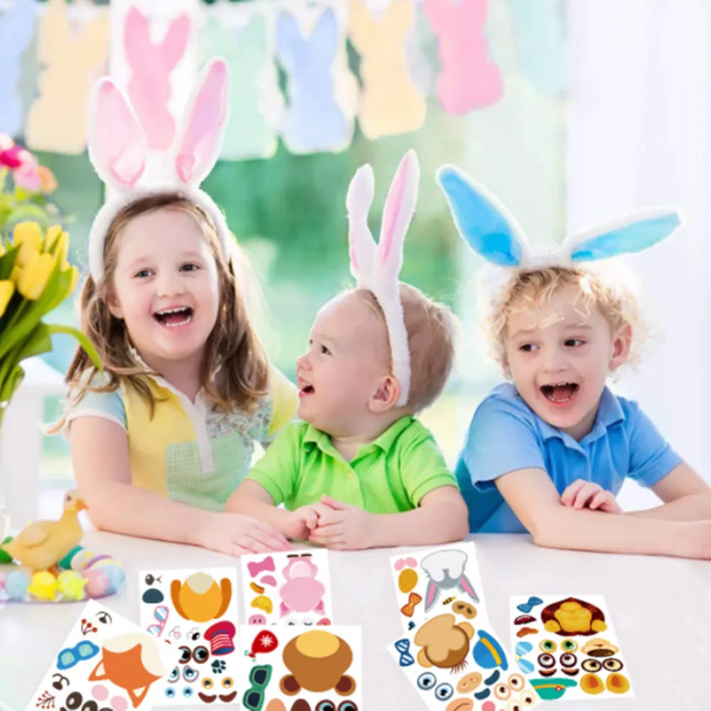 Hojas adhesivas de 12 animales para ni&ntilde;os, l&aacute;minas de pegatinas para hacer una cara DIY, para regalo de Festival, recompensa, cumplea&ntilde;os, recuerdos de fiesta, 36 piezas-2