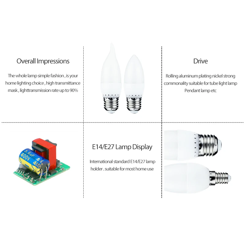 Светодиодная свеча E14 E27 4 шт./лот светодиодная лампа 220-240 В 3 Вт без мерцания