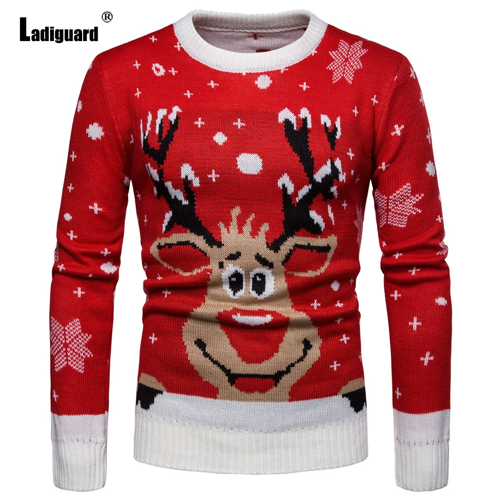 Plus Size Men Knitted Sweater Autumn Winter Warm Coats Mens Streetwear 2021 Christmas Print Top Skinny Pullovers Male Streetwear