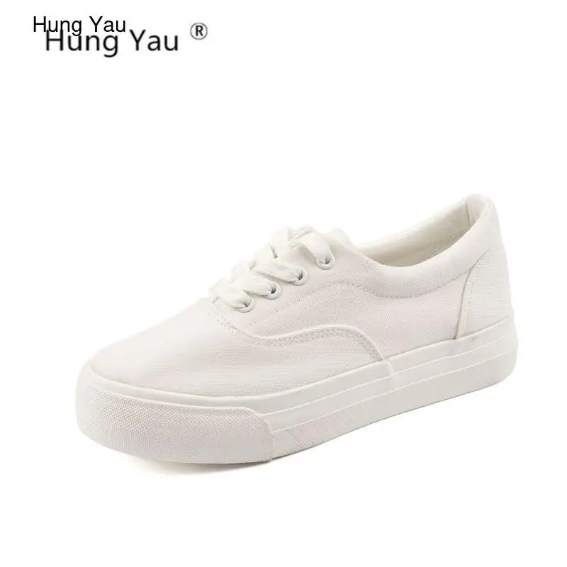

Women Vulcanize Shoes Women Sneakers White Canvas Casual Shoes Female Summer Cool Slip-On Canvas Platform Shoes Plus Size 35-40