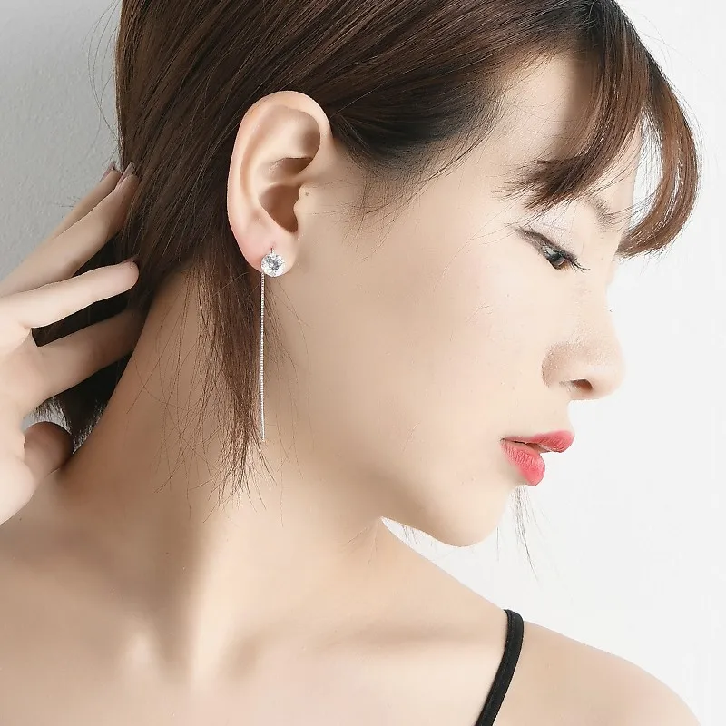 Cute Female Crystal Drop Earrings Line Tassel CZ Rhod Boho Wedding Jewelry Long Dangle diamond earrings | Украшения и аксессуары