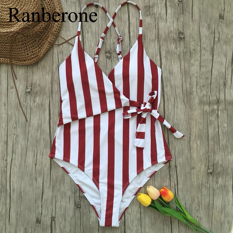 Ranberone 2020 новые сексуальные Полосатые Купальники женский слитный купальник с