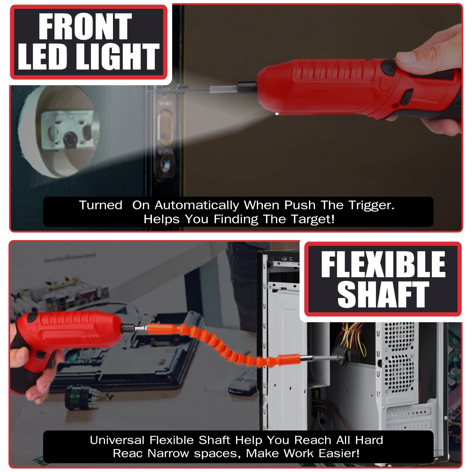 

Electric Screwdriver Cordless Screwdriver 47Pcs 3.5Nm Electric Drill Power Tools 3.6V 1800mAh USB Rechargeable Ratchet Wrench