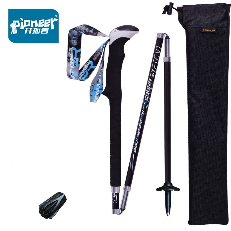 PIONEER Portable Collapsible Carbon Fiber Trekking Poles Quick Lock Compact Folding Tourism Trail Running Walking Sticks 1 Pair