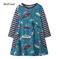 zeebread princess space ship print girls dresses with pockets fashion baby clothes cotton childrens long sleeve frocks for fall