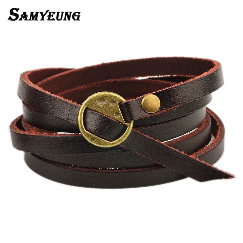 Ретро Длинные браслеты из натуральной кожи мужские женские Женские Ювелирные