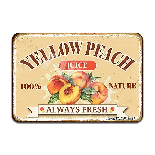 

Yellow Peach Juice 100% Nature Always Fresh Iron Poster Painting Tin Sign Vintage Wall Decor for Cafe Bar Pub Home Beer Decorati