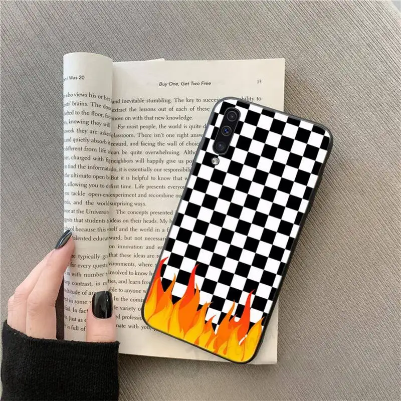 

Checkered flower Flame Black white art Phone Case For Samsung galaxy S9 10 20 A 10 21 30 31 40 50 51 71 s note 20 j 4 2018 plus