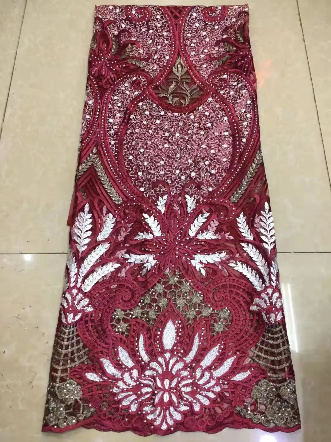 

African embroidery fabric with diamond Nigeria water soluble lace/ French tulle net lace/For Party dresses/Wedding dress 5 yards
