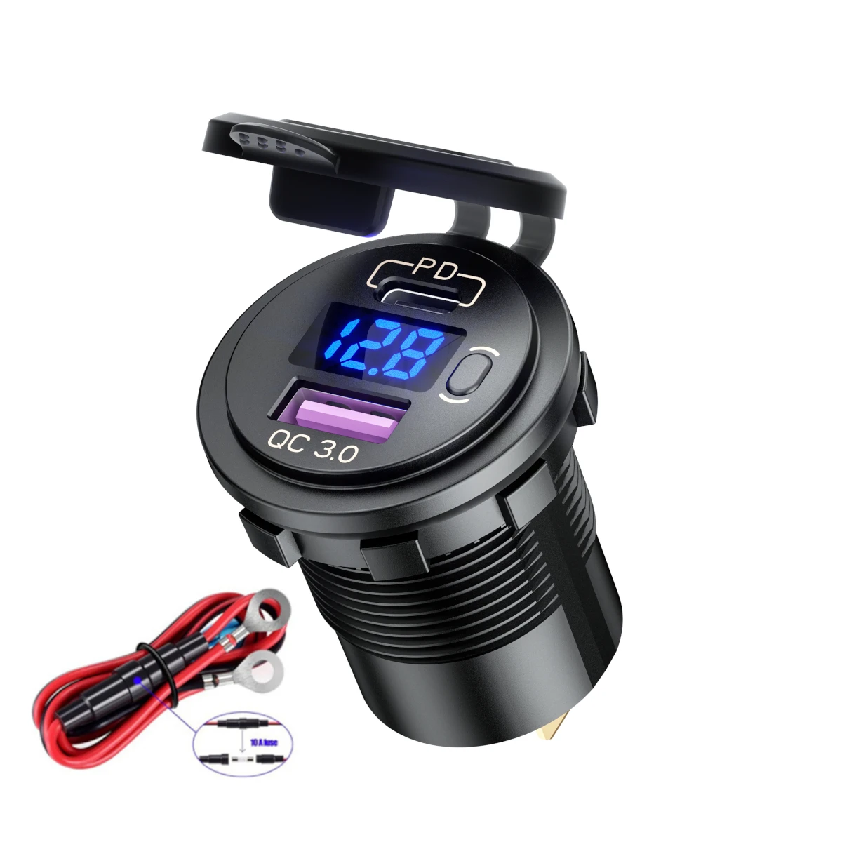 

PD Type-C QC3.0 USB Автомобильное зарядное устройство с переключателем Вольтметр Розетка Быстрая зарядка для 12 В 24 В Мотоцикл RV Лодка ATV